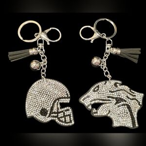 Rhinestone Football Helmet & Cougar Head Keychain Set